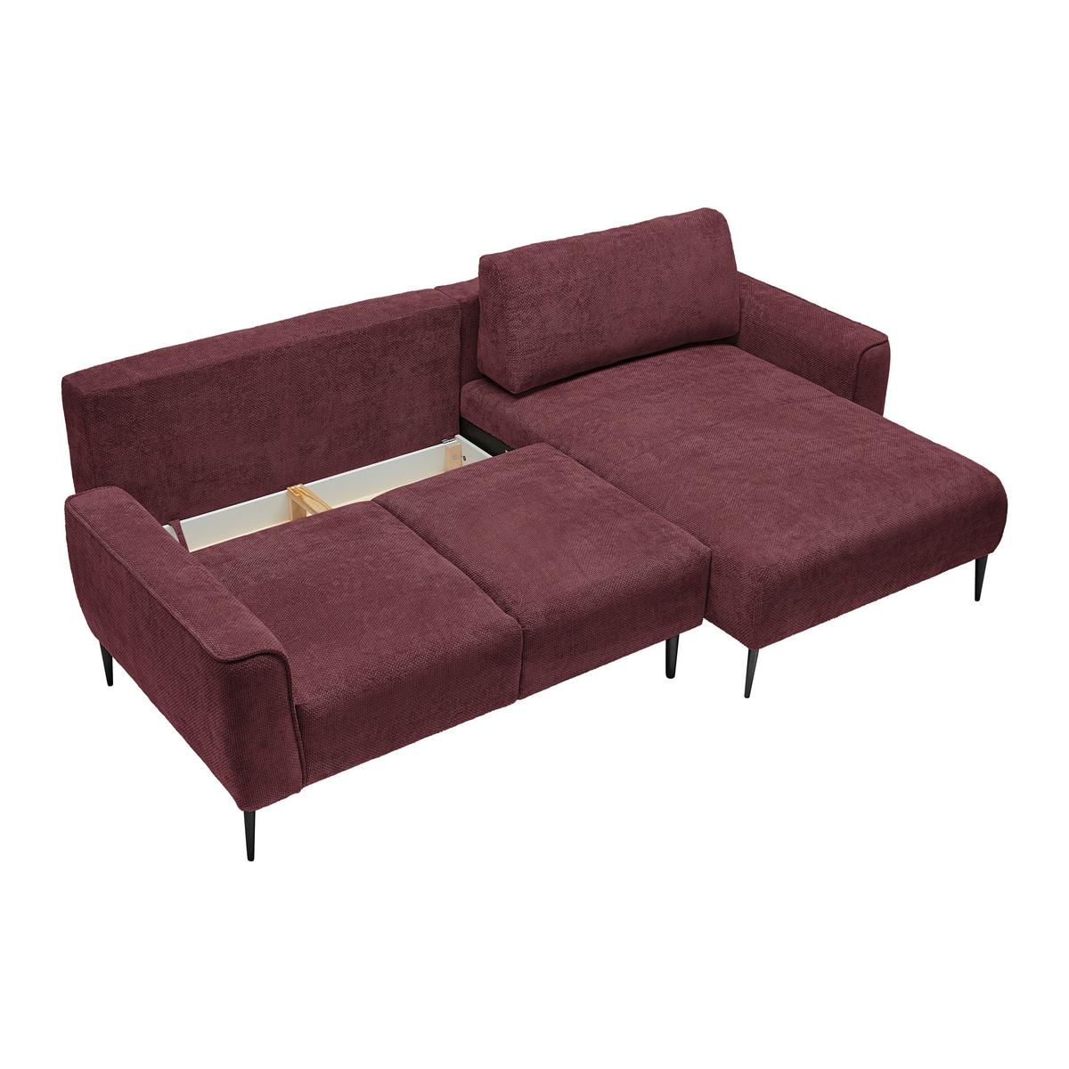 Rohová sedačka CUSTOM, pravá, bordová žinylka - bordeaux/černá, Moderní, kov/textil (255/164cm) - Mömax