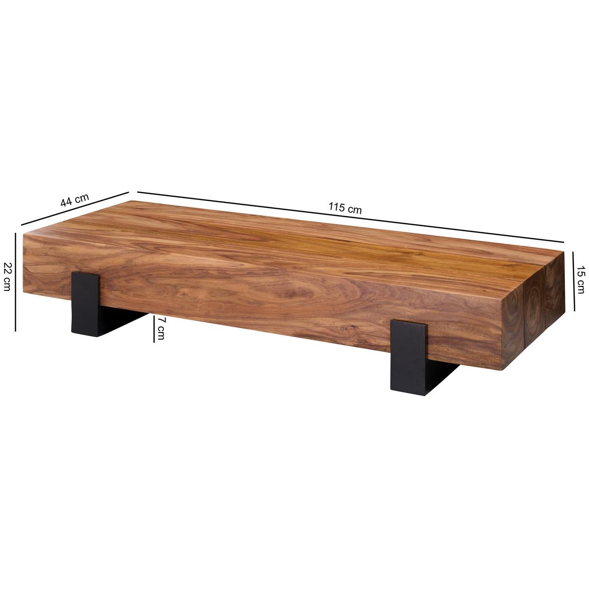 Couchtisch Wl5.597 - Sheeshamfarben/Schwarz, Design, Holz/Metall (115/44/22cm) - MID.YOU