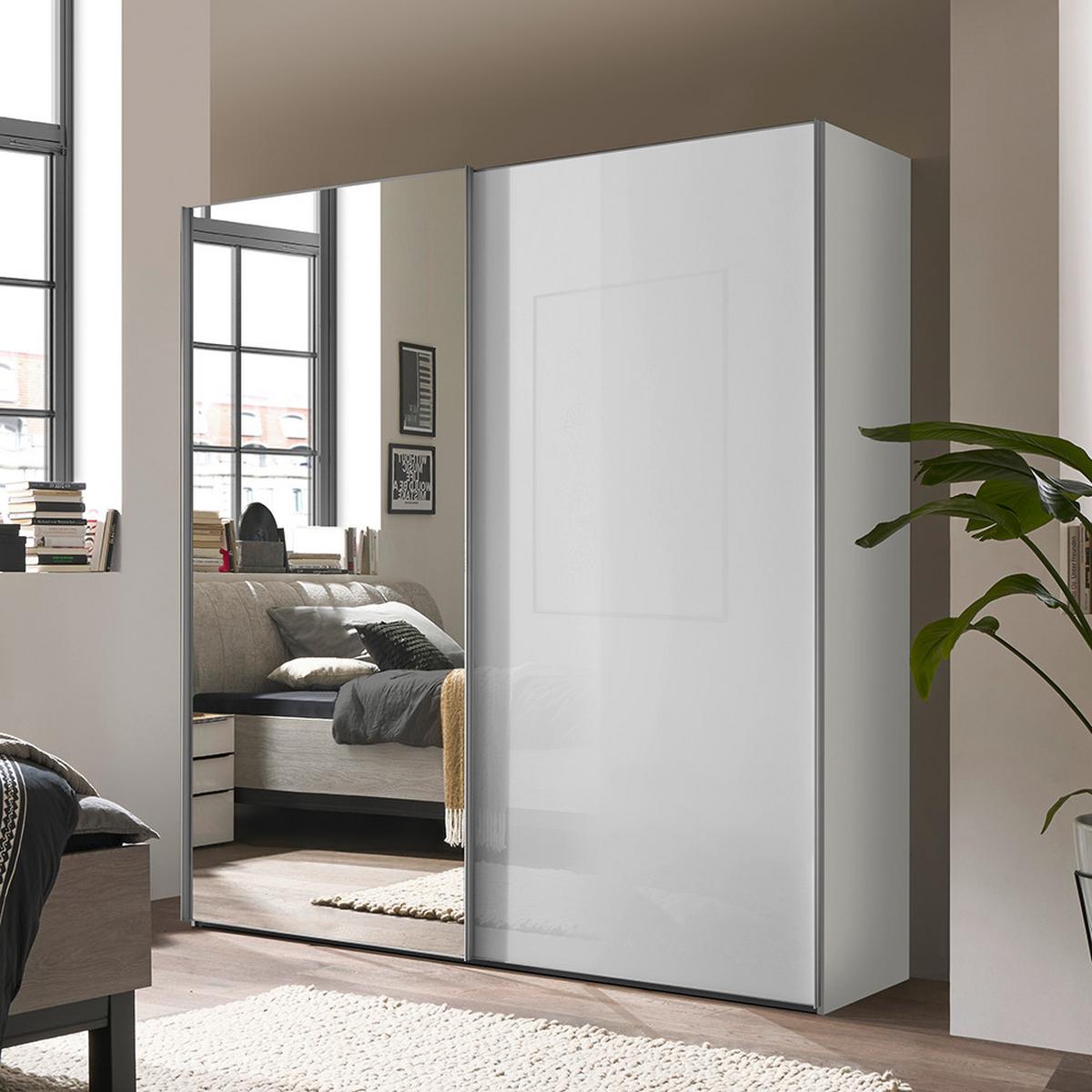 Šatníková skriňa LUMOS, šírka 200 cm - biela/hliníková, Konventionell, kov/kompozitné drevo (200/222/68cm)