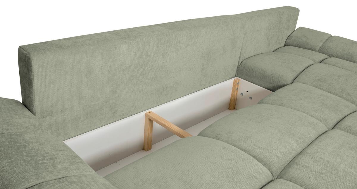 ECKSCHLAFSOFA Ramon, Mintgrün S:296x182cm - Chromfarben/Beige, Trend, Textil (296/182cm)