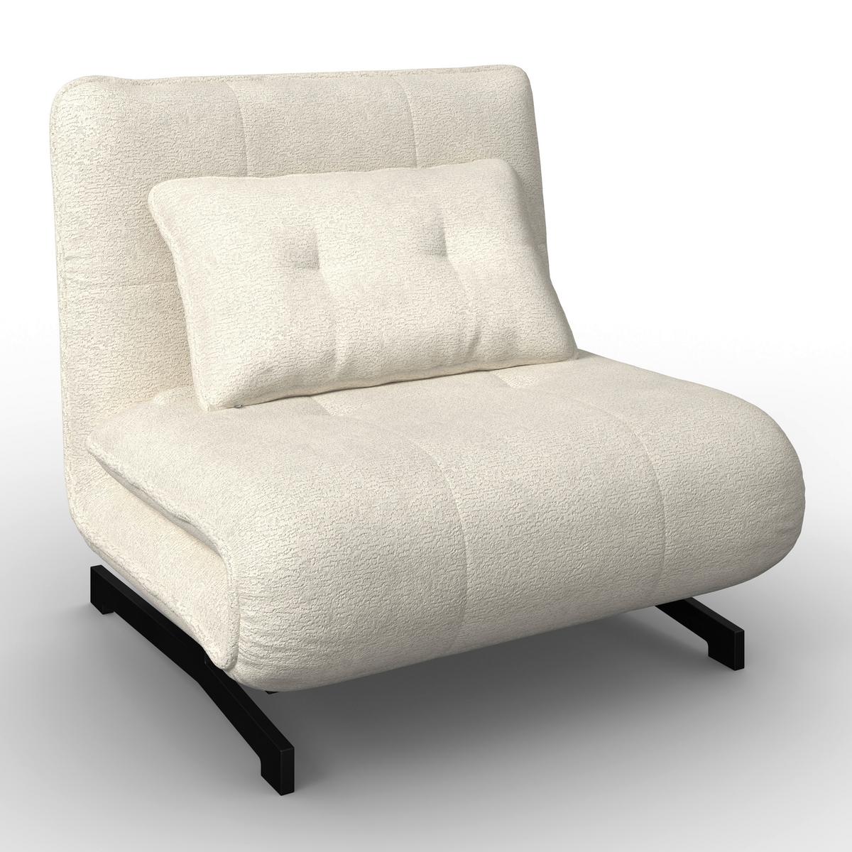 Rozkladacie kreslo LUNA, biele buklé, max.120 kg - čierna/biela, Modern, kov/textil (92/40/66cm) - Bessagi Home