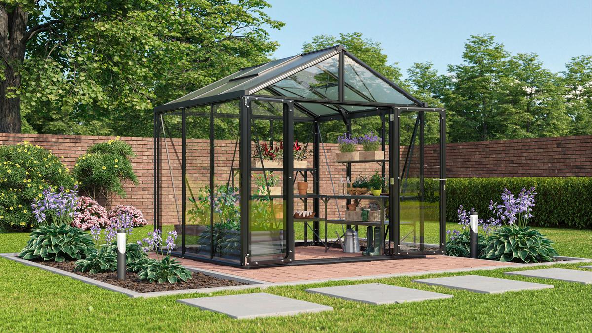 Gewächshausbausatz Zeus Comfort 6200 Esg/hkp - Schwarz, Basics, Glas/Kunststoff (258,4/250,4/242cm)