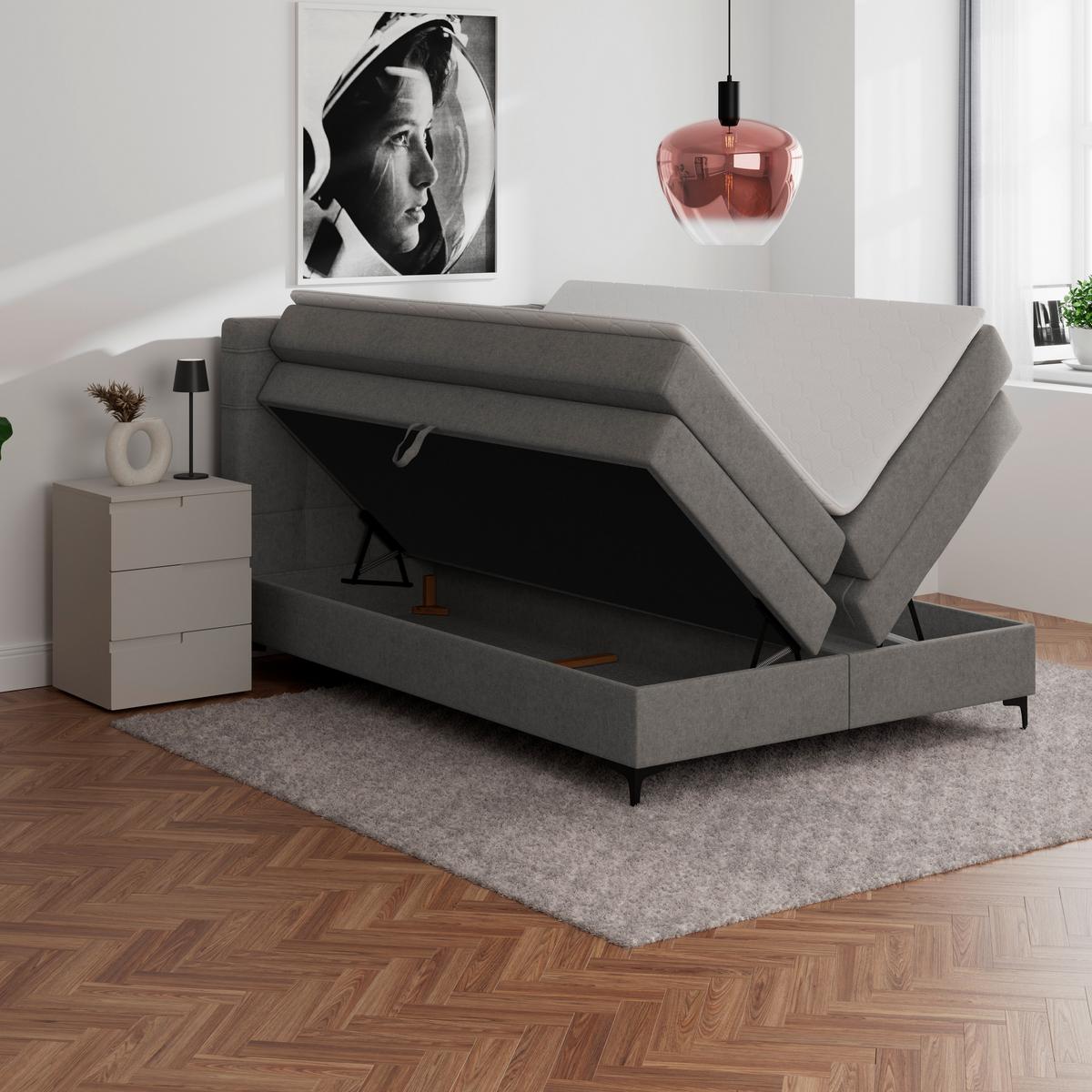 Boxspringbett MITTO Taupe 140x200 cm - Taupe/Schwarz, KONVENTIONELL, Textil/Metall (140/200cm)