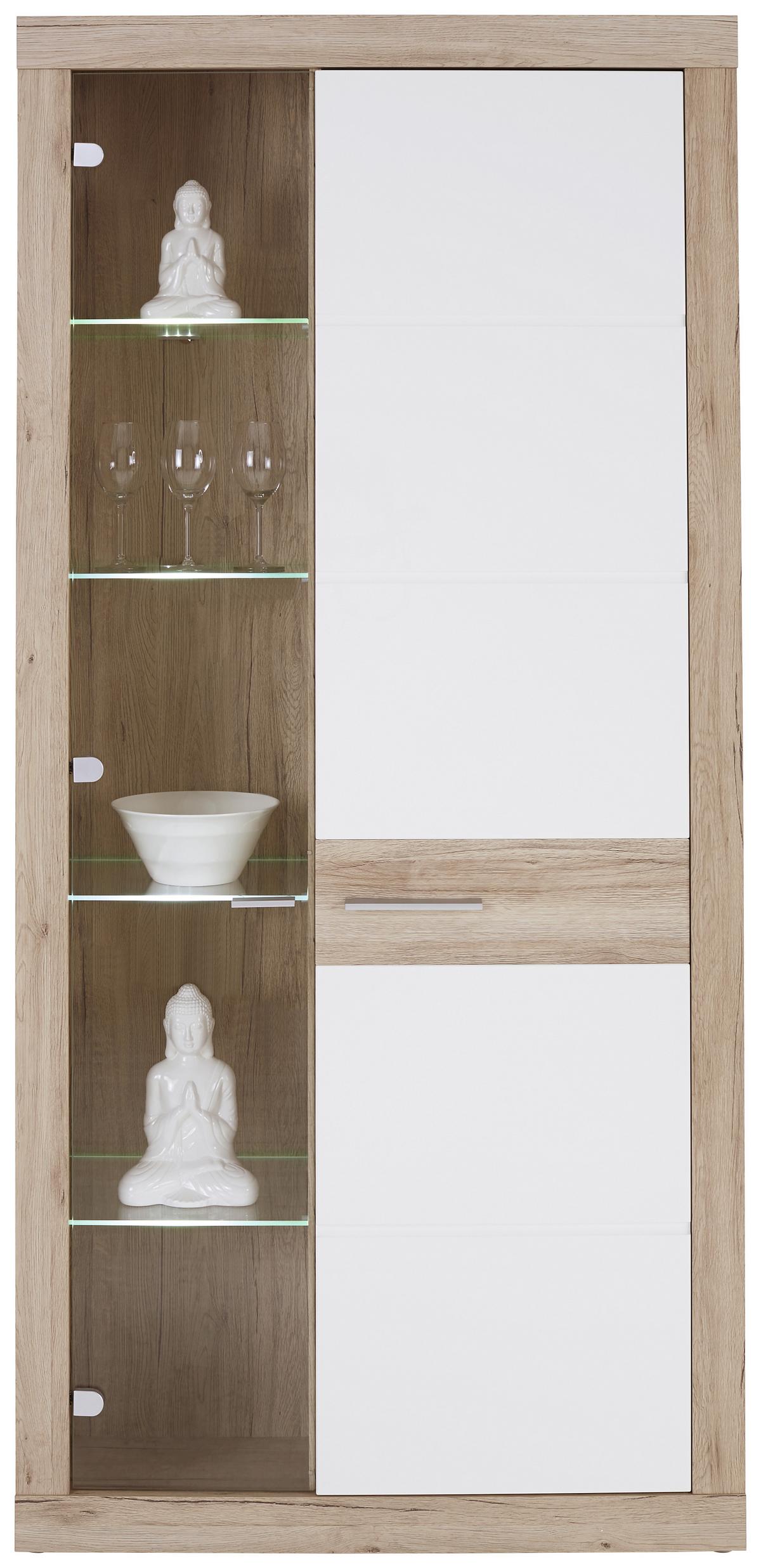 Vitrin Malta - tölgyfa/fehér, Modern (96/197/35cm)