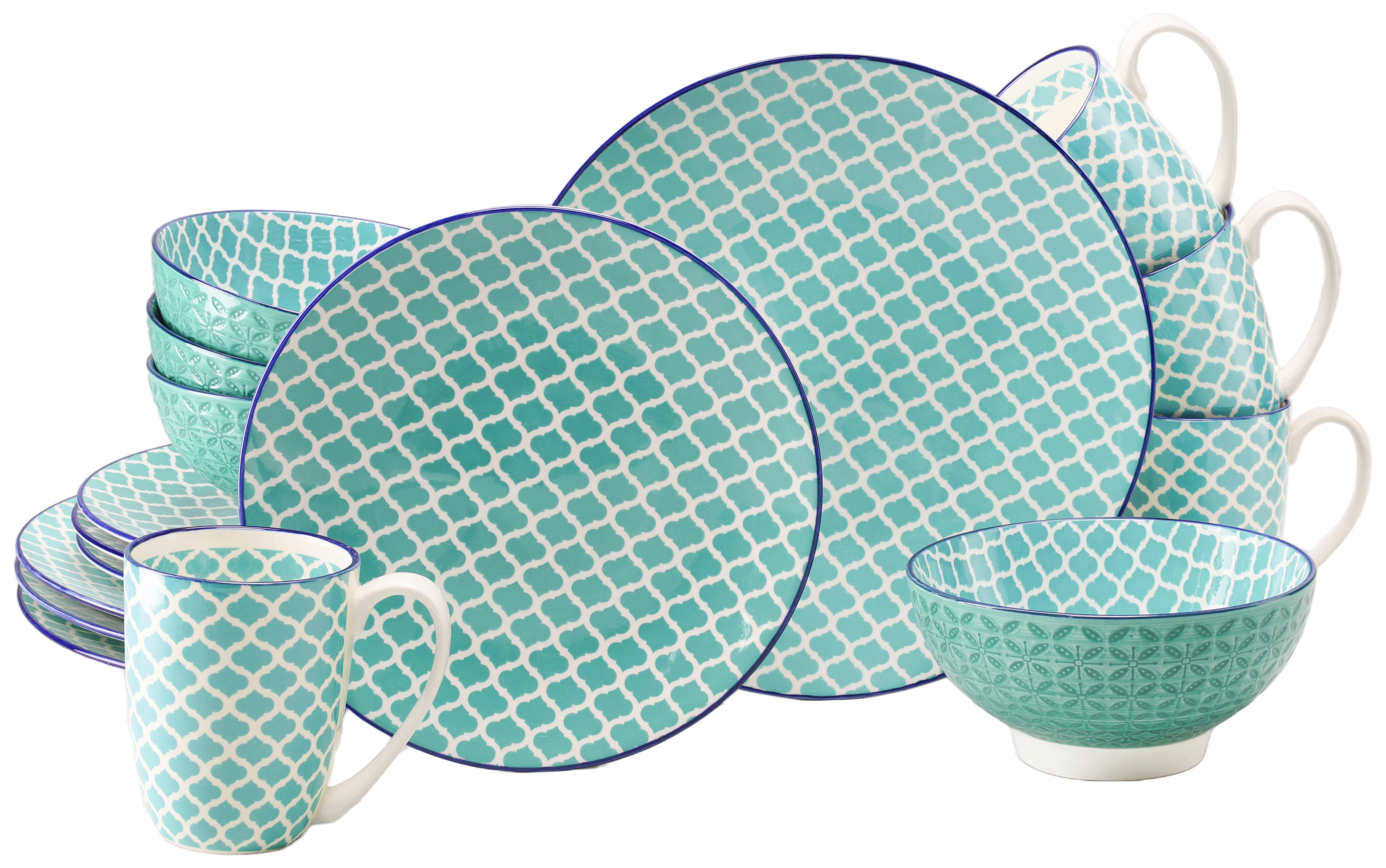 Kombiservice Keramik. Weiß/Petrol, 16--Teilig. - Petrol/Weiß, Basics, Keramik - Creatable