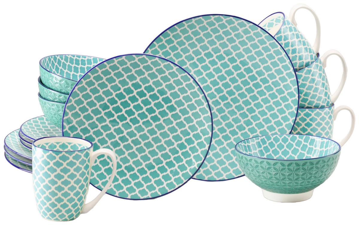 Kombiservice Keramik. Weiß/Petrol, 16--Teilig. - Petrol/Weiß, Basics, Keramik - Creatable