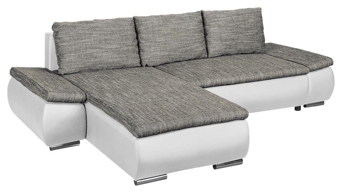Ecksofa Acra Grau, Weiß B: 266x175 Cm - Chromfarben/Schwarz, Design, Textil (266/175cm) - Livetastic