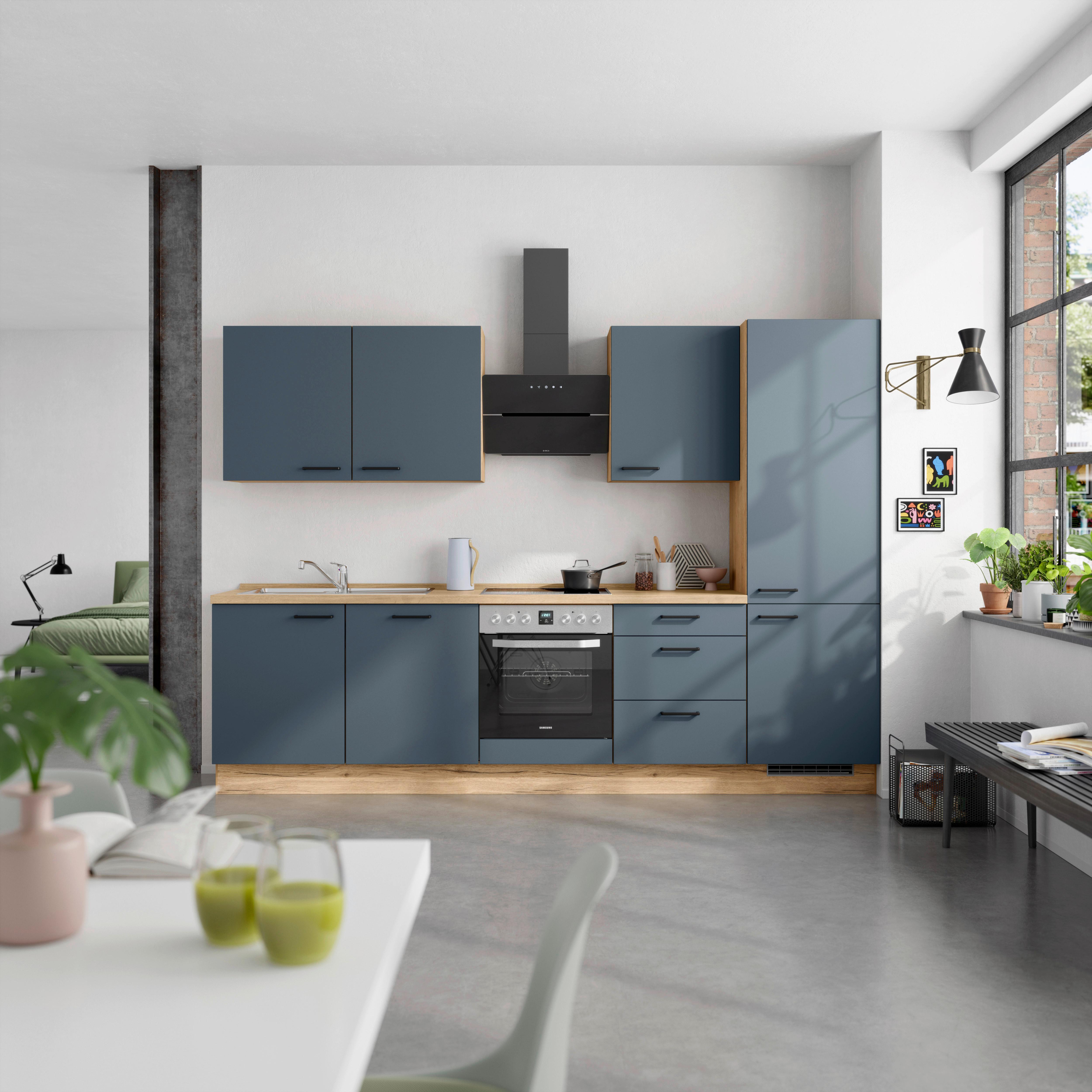 Küchenleerblock Easytouch High-Line, H10 Re. - Blau/Eichefarben, MODERN, Holzwerkstoff (300cm) - Nobilia