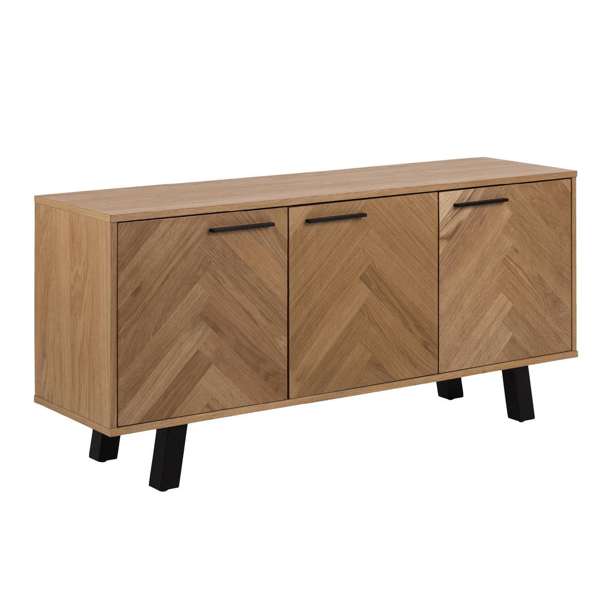 Sideboard Brighton B: 150 cm Eiche Dekor 3-Türig - Eichefarben/Schwarz, KONVENTIONELL, Holzwerkstoff (150/71/40cm) - MID.YOU