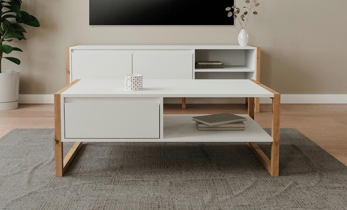 Couchtisch Denver Weiß/Eiche Dekor L: 100cm - Weiß/Eiche Artisan, Design, Holzwerkstoff (100/40/55cm) - MID.YOU