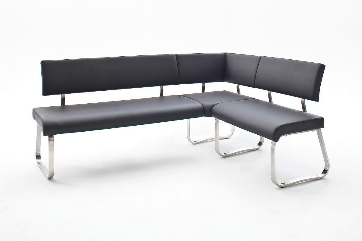 Eckbank Arco Leder Schwarz B: 200 cm - Edelstahlfarben/Schwarz, Trend, Leder/Metall (200/150cm)