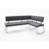 Eckbank Arco Leder Schwarz B: 200 Cm - Edelstahlfarben/Schwarz, Trend, Leder/Metall (200/150cm)