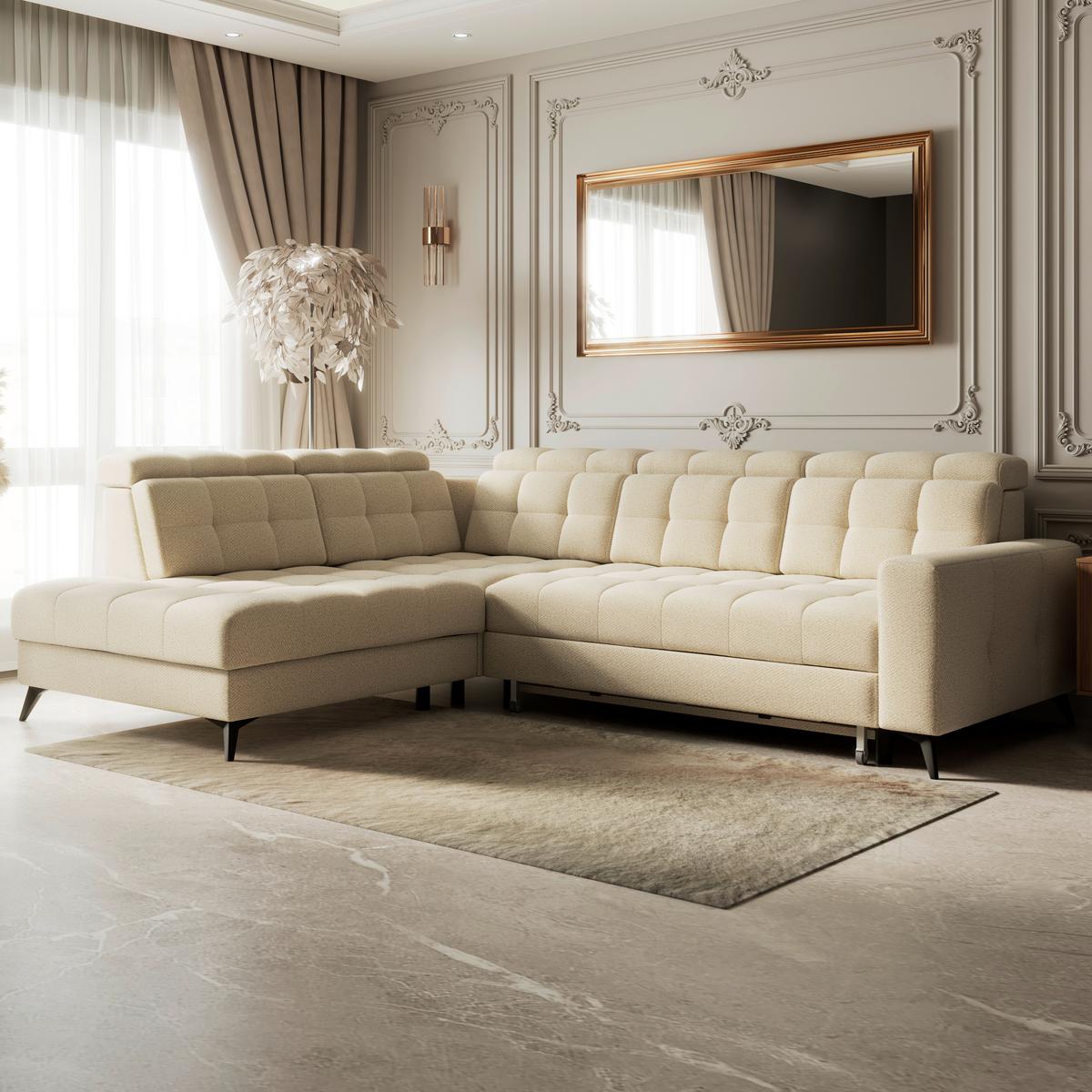 Ecksofa Barletta New Velours Beige, 228x289cm - Beige/Schwarz, ROMANTIK / LANDHAUS, Textil (228/289cm) - Luca Bessoni