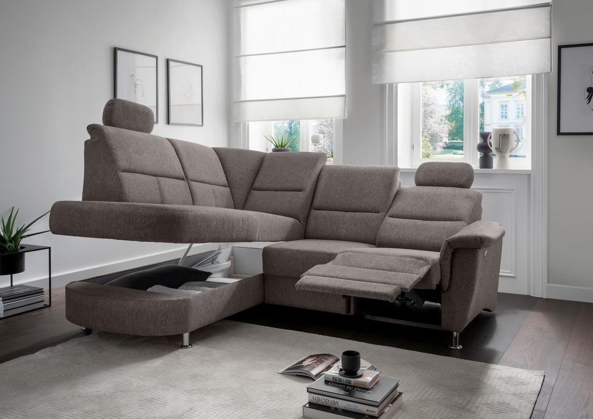 Ecksofa mit Stauraum Parole Graubraun Chenille - Chromfarben/Graubraun, KONVENTIONELL, Textil (184/231cm) - Livetastic