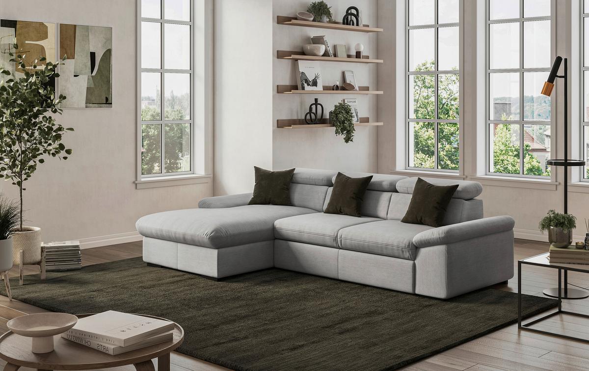 Ecksofa Lola, Hellgrau S: 165x250 Cm - Hellgrau/Schwarz, Design, Textil (165/250cm) - Livetastic