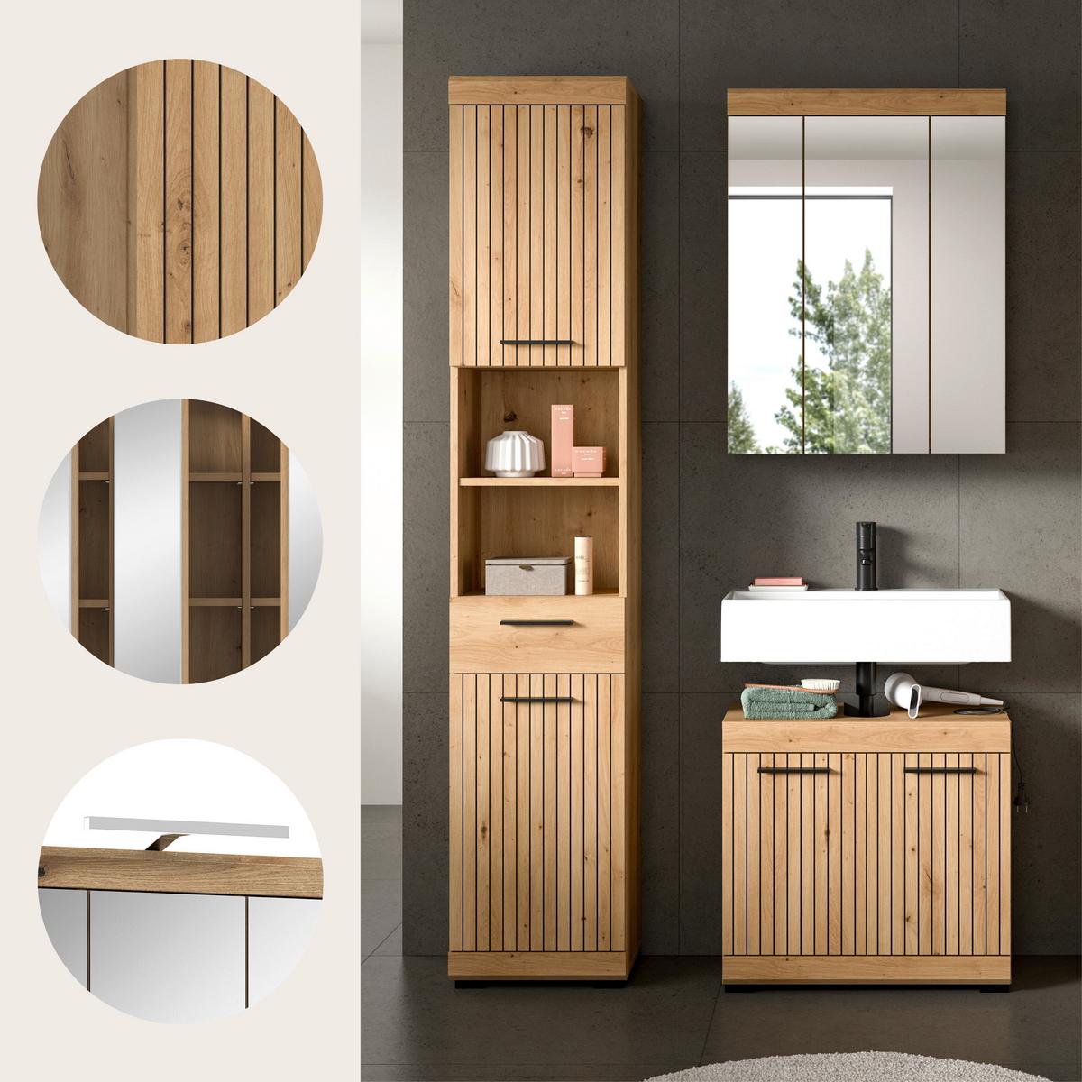 Badezimmer Scout Eiche Artisan Dekor B: 97cm - Schwarz/Eiche Artisan, Trend, Glas/Holzwerkstoff (97cm) - MID.YOU