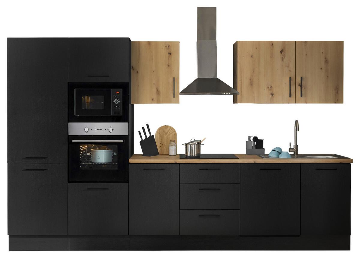 Küchenblock Turin Schwarz/eiche Dekor B: 340 Cm - Schwarz/Eiche Artisan, Basics, Holzwerkstoff (340cm) - MID.YOU