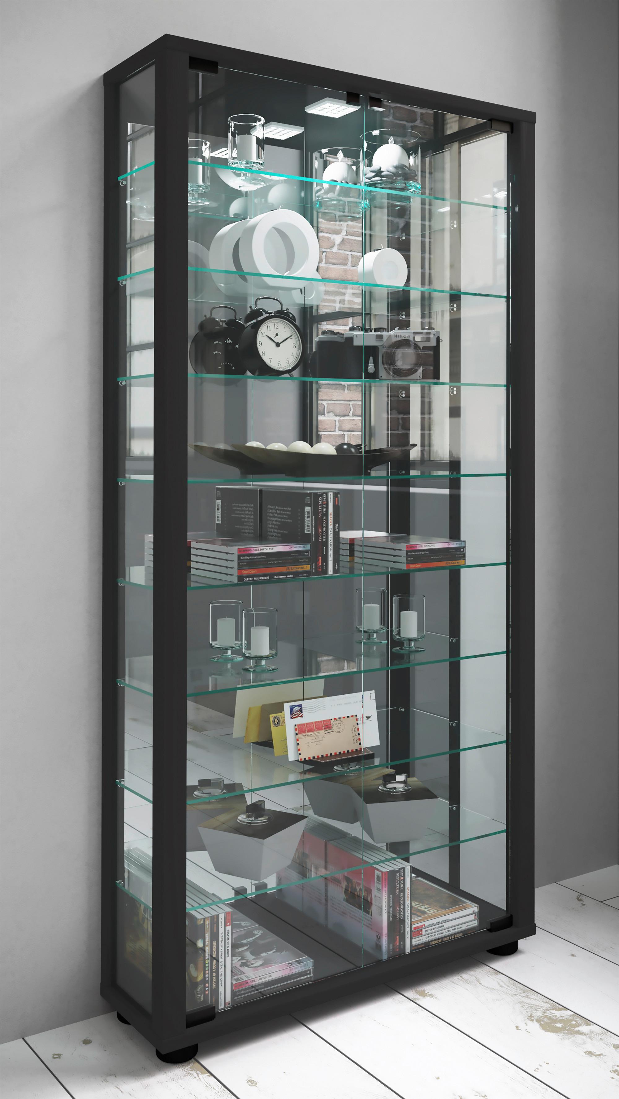 Vitrine Lumo Schwarz B: 59 Cm - Schwarz, MODERN, Glas/Holzwerkstoff (59/114,8/18cm) - MID.YOU