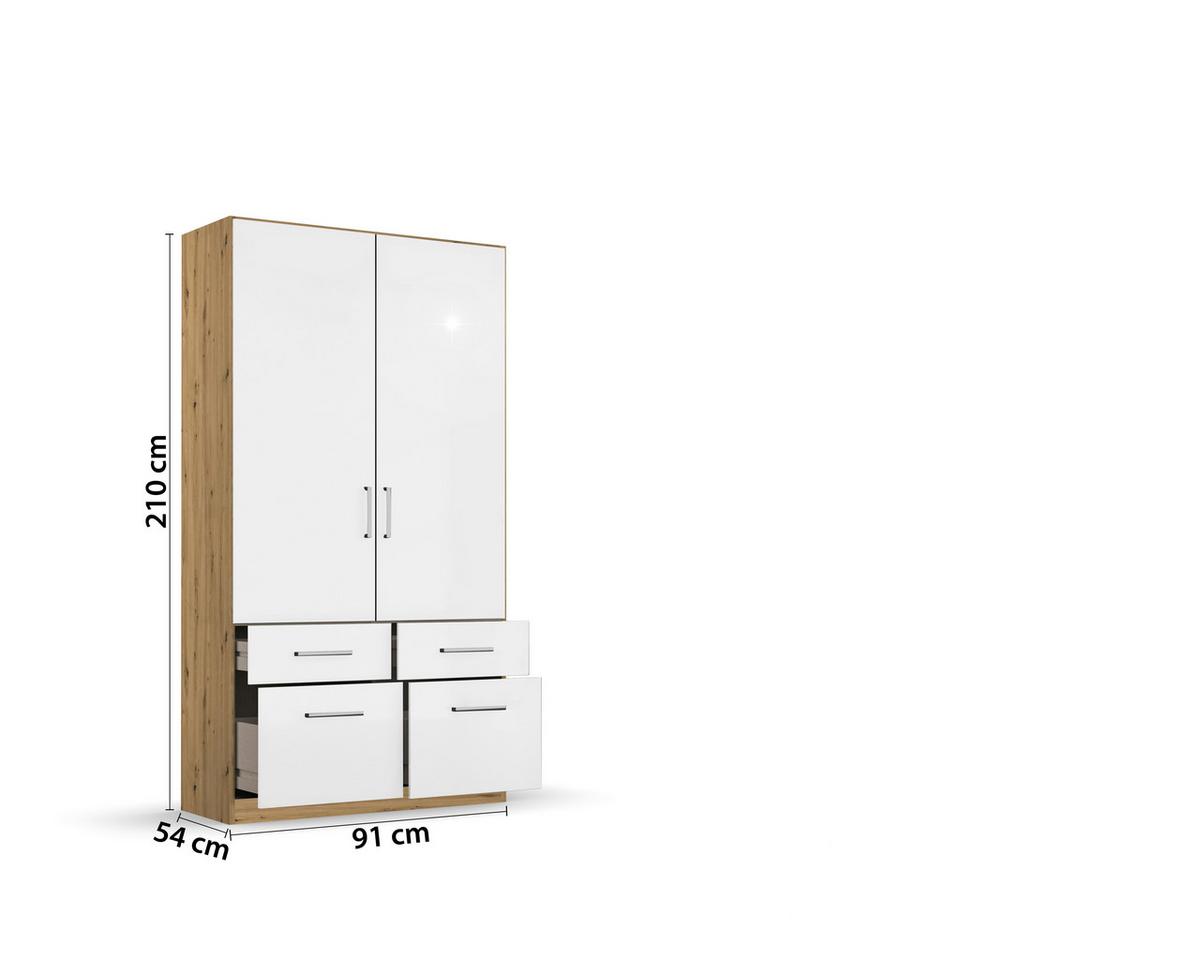 Drehtürenschrank 91 cm Belrin Eiche Dekor/Weiß - Weiß Hochglanz/Eiche Artisan, MODERN, Holzwerkstoff (91/210/54cm) - Rauch Möbel