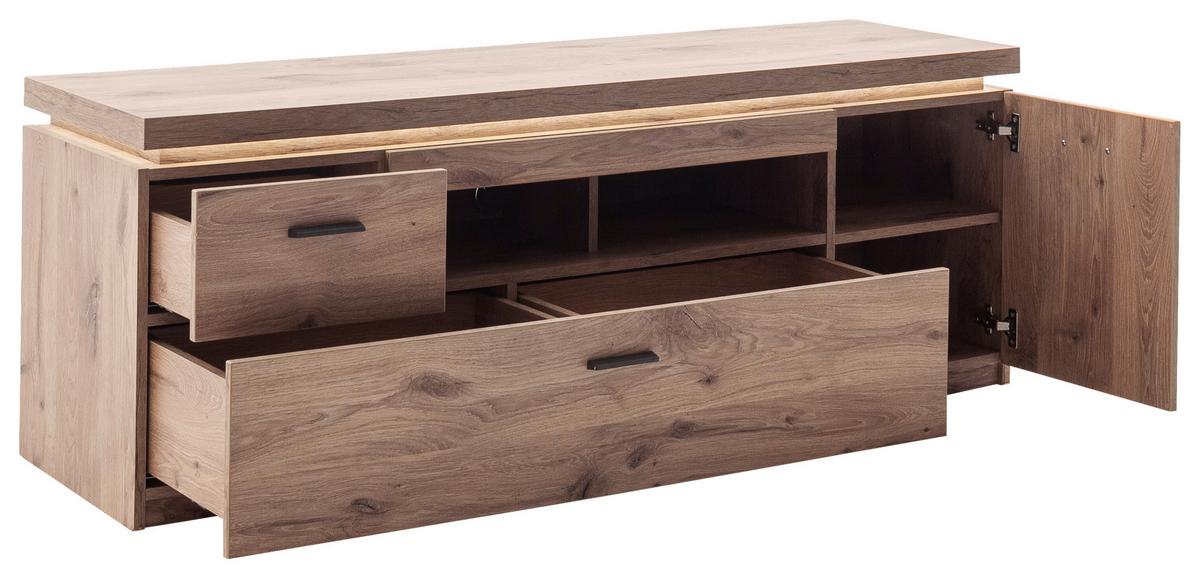 Wohnkombination Modern 4-tlg. Mit Led Vancouver Eiche Dekor - Eichefarben, MODERN, Glas/Holzwerkstoff (342/198/44cm)