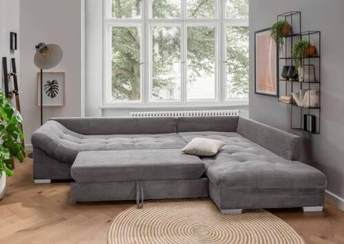 Rohová sedačka ALVITO, pravá, šedý manšestr - šedá/barvy stříbra, Design, dřevo/textil (298/202cm) - MID.YOU