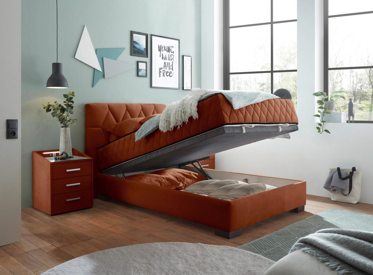 Boxbett Nagol B - Cognac/Schwarz, MODERN, Holzwerkstoff/Textil (120/200cm) - MID.YOU