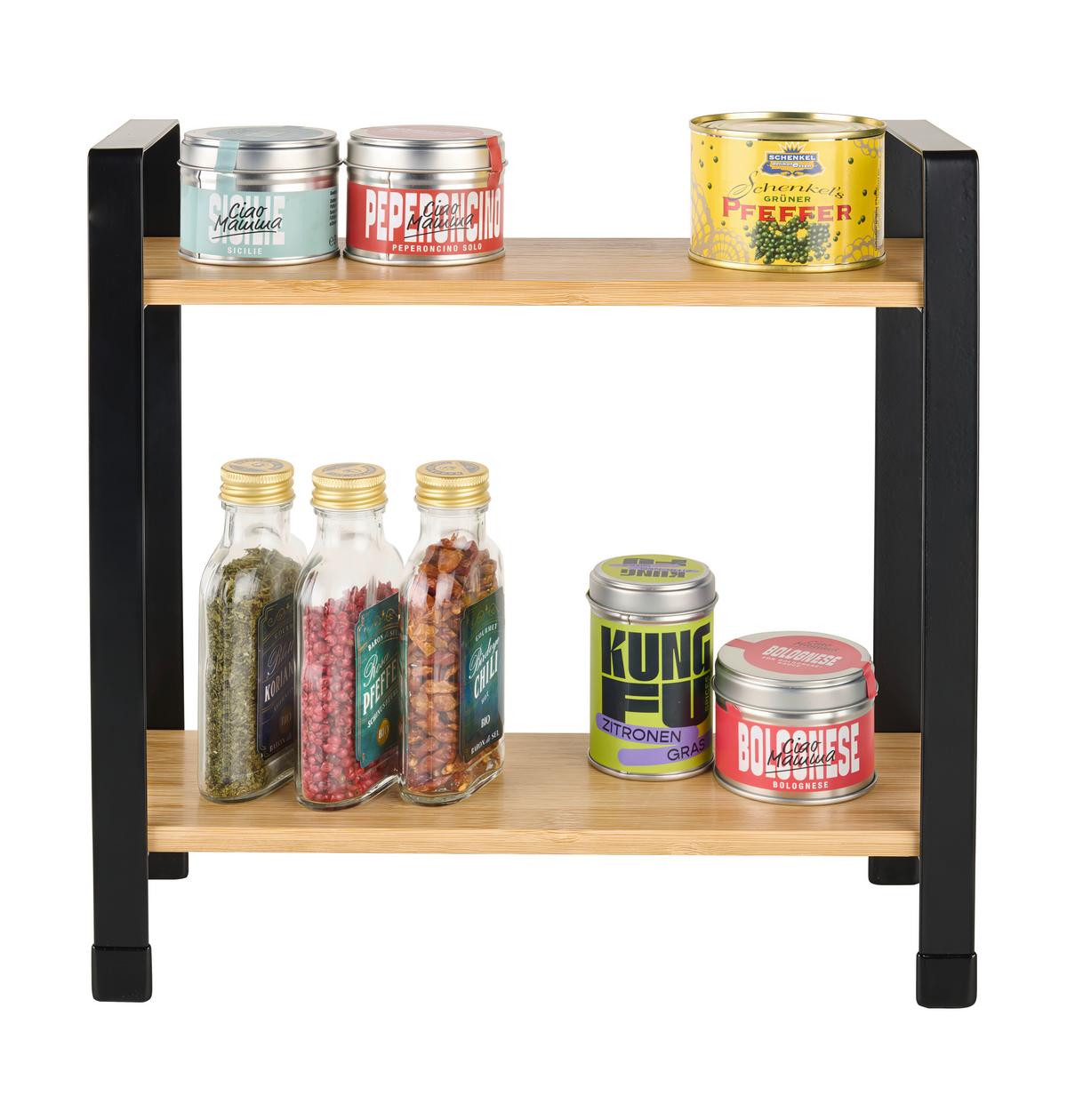 Kuchyňský regál RITA -2 - černá/přírodní barvy, Moderní, kov/přírodní materiály (32/33/11cm) - Mömax
