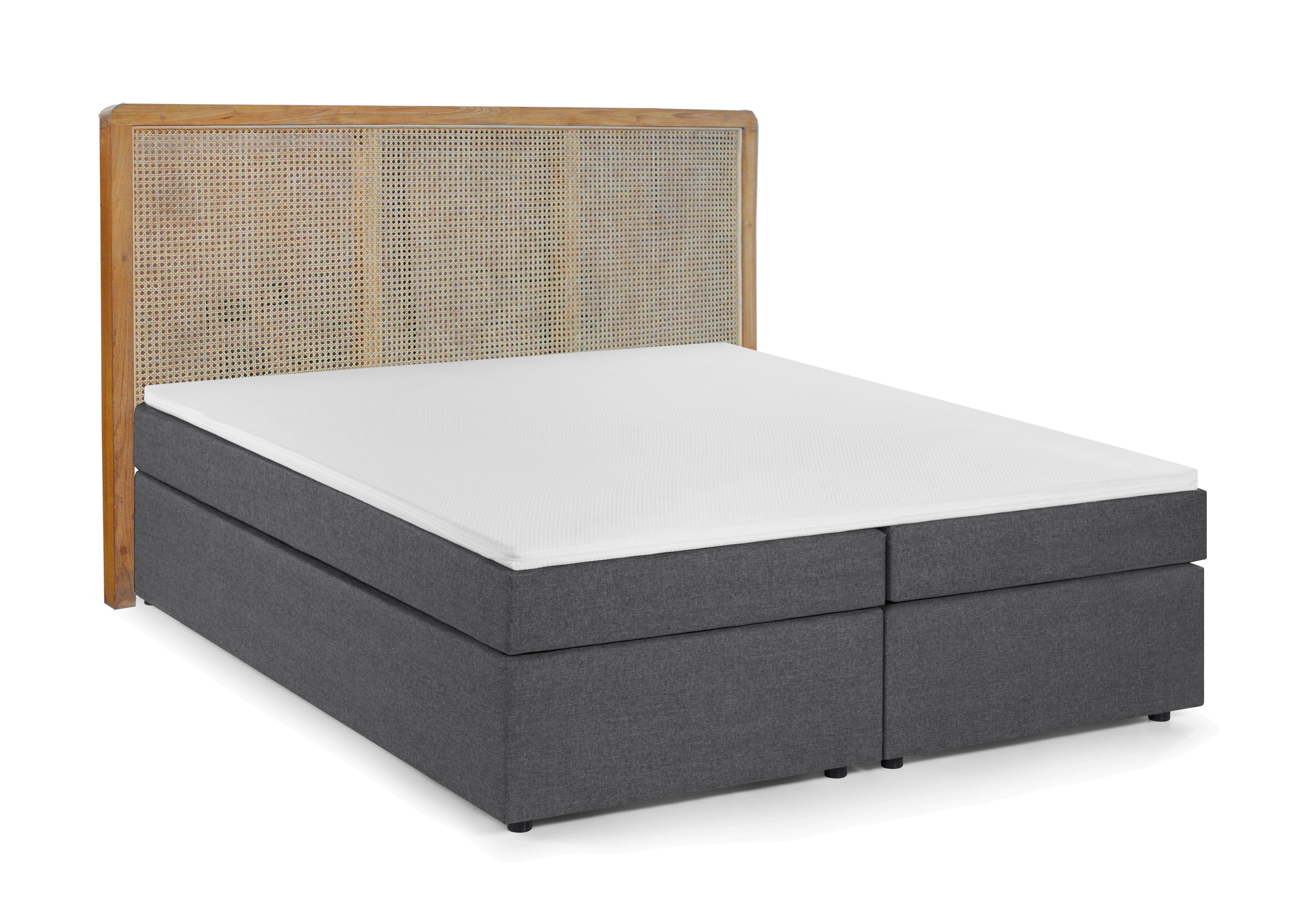 Boxspringbett Naturfarben /Dunkelgrau 180x200cm - Dunkelgrau/Schwarz, Basics, Holz/Textil (180/200cm) - Livetastic