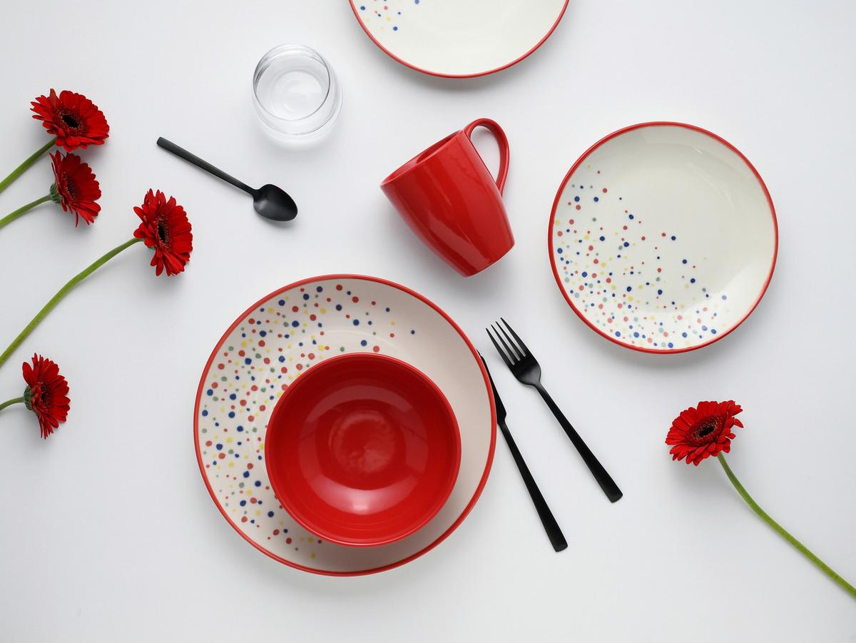 Kombiservice Joy Rot-bunt Creme, Rot 16-Tlg - Multicolor, Basics, Keramik - Creatable