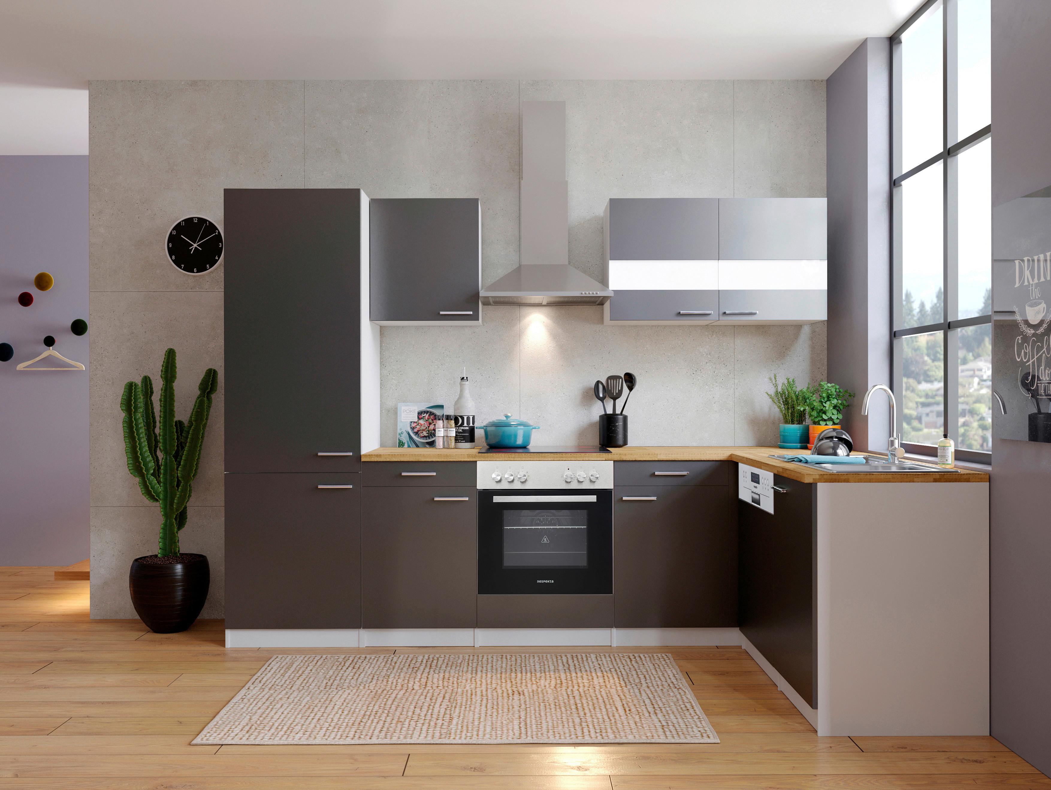 Eckküche Malia L-Küchenblock 280 Cm - Nussbaumfarben/Weiß, Basics, Holzwerkstoff (280/172cm) - Respekta