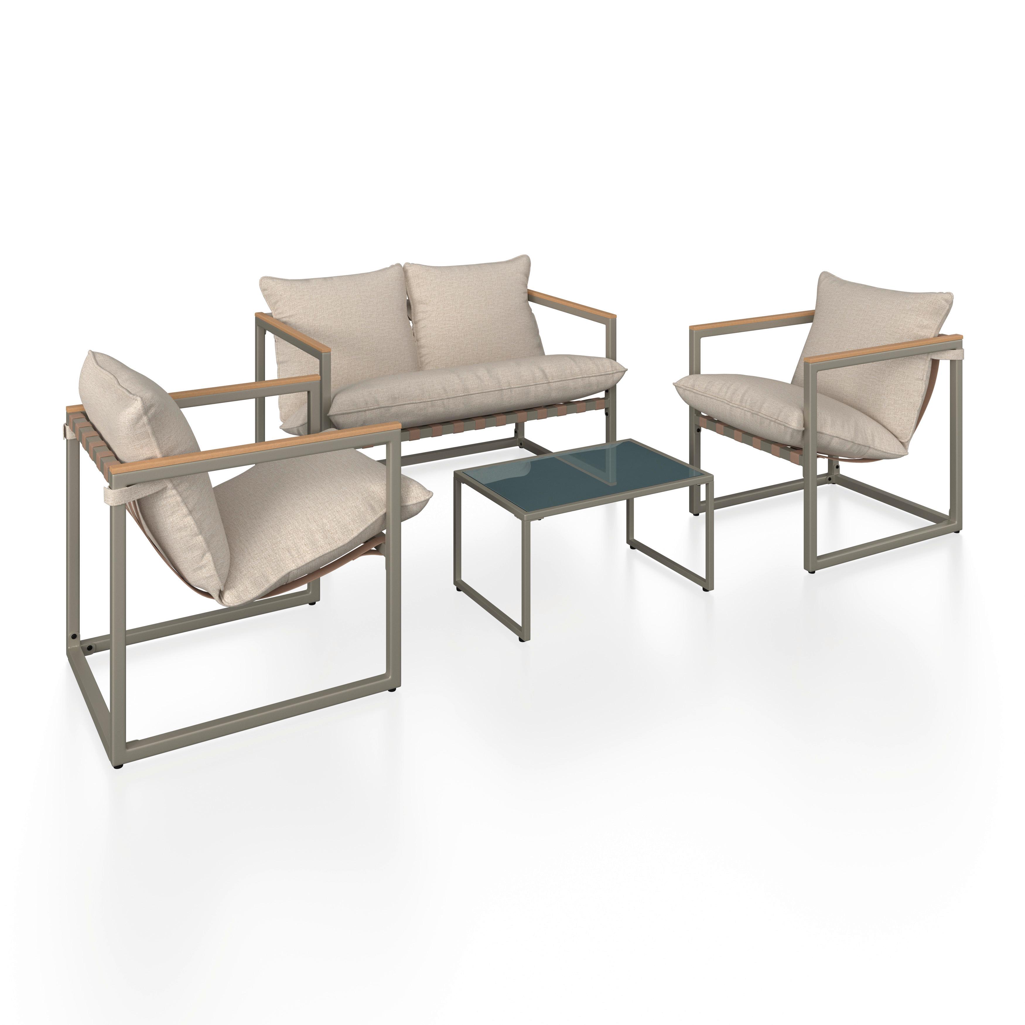 TERASOVÁ SEDACÍ SOUPRAVA LARA - šedá/krémová, Moderní, kov/textil (114cm) - Bessagi Garden