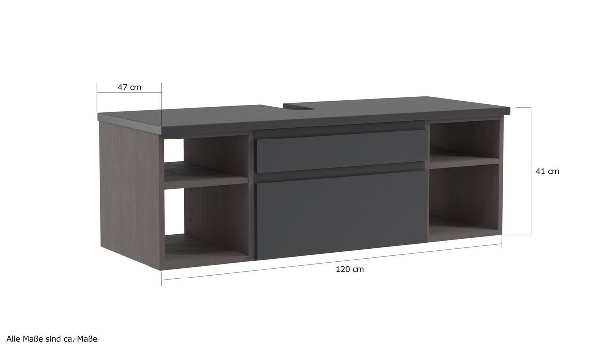 Hängender Waschbecken- Unterschrank Arosa B: 120 Cm - Graphitfarben/Grau, MODERN, Holzwerkstoff (120/41/47cm) - Held