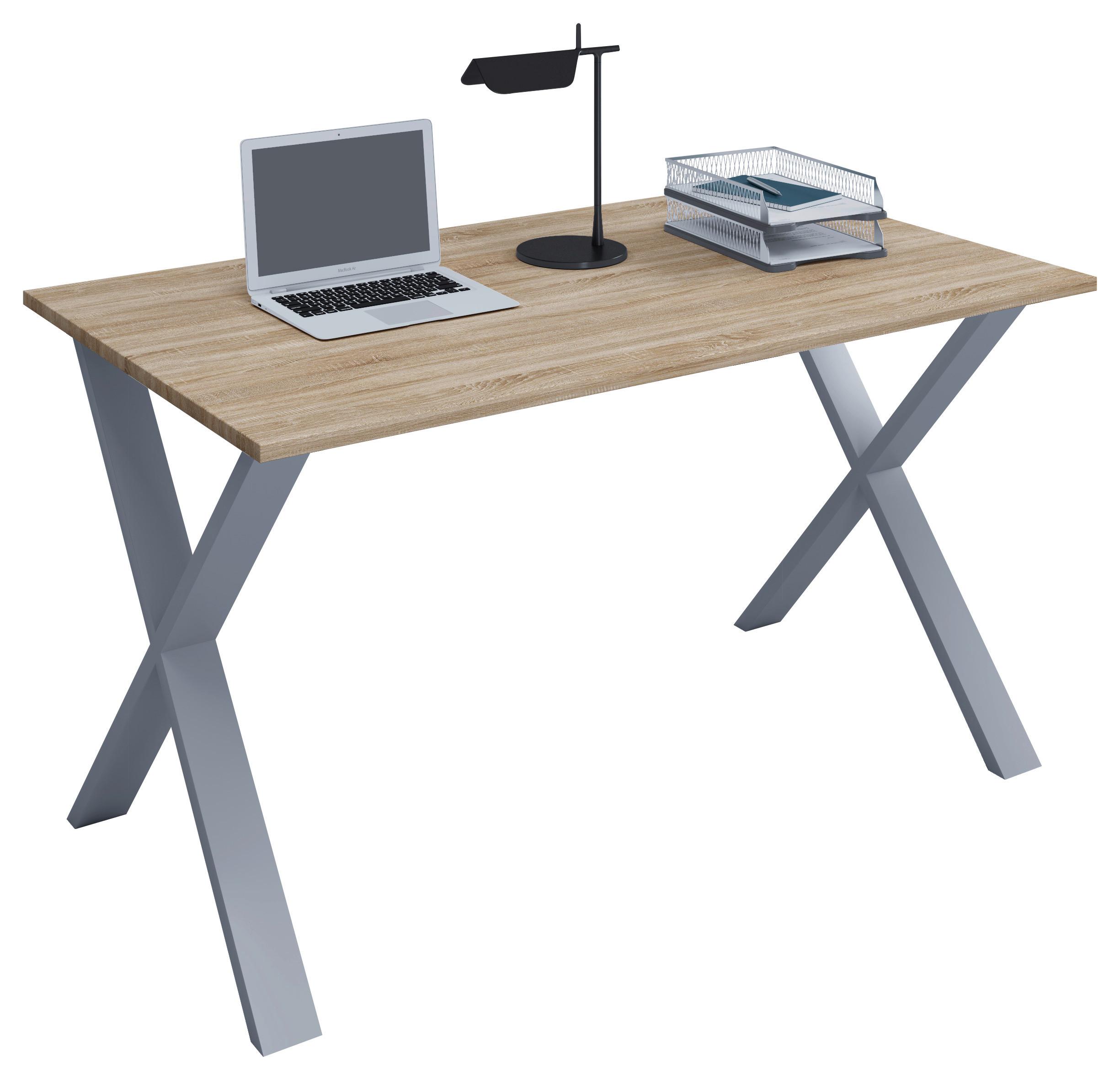 Íróasztal Lona - Sonoma tölgy/ezüstszínű, Modern, faalapú anyag/fém (140/50/76cm) - MID.YOU