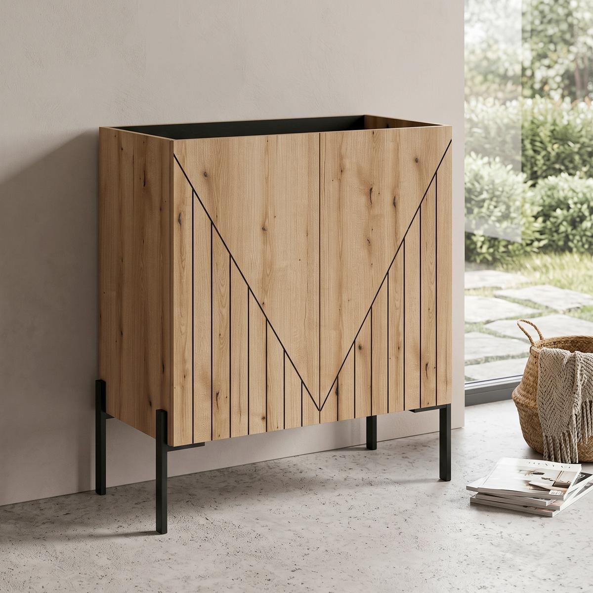 Komód Neo - fekete/sötét tölgy, Design, faalapú anyag (82/91/40cm) - Livetastic