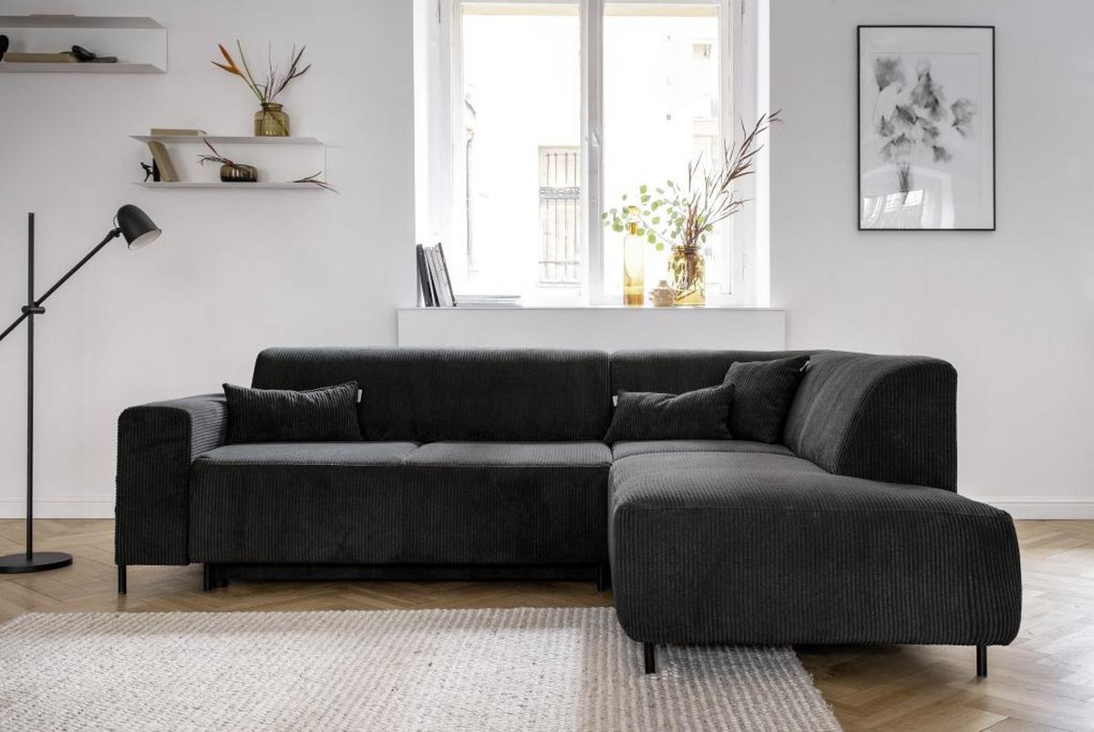Ecksofa Cuddly Mia Dunkelgrau S: 250x192 cm - Dunkelgrau/Schwarz, Textil (250/192cm) - MID.YOU