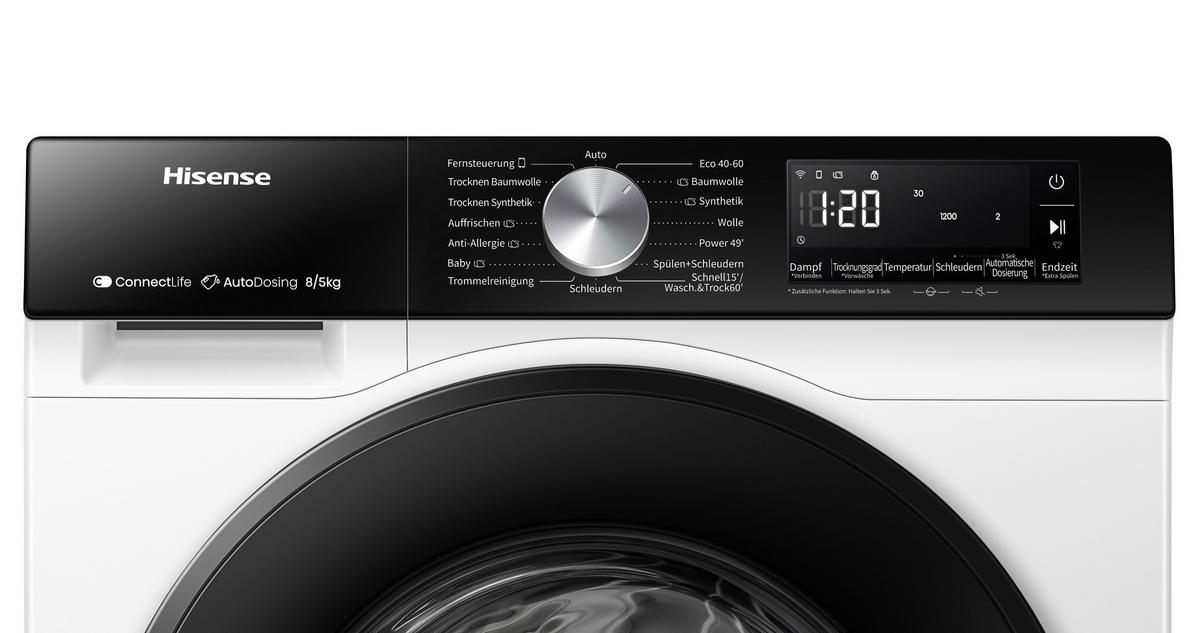 Waschmaschine Wf3s8045bw3 - Schwarz/Weiß, Basics, Glas/Kunststoff (59,5/84,5/51cm) - Hisense