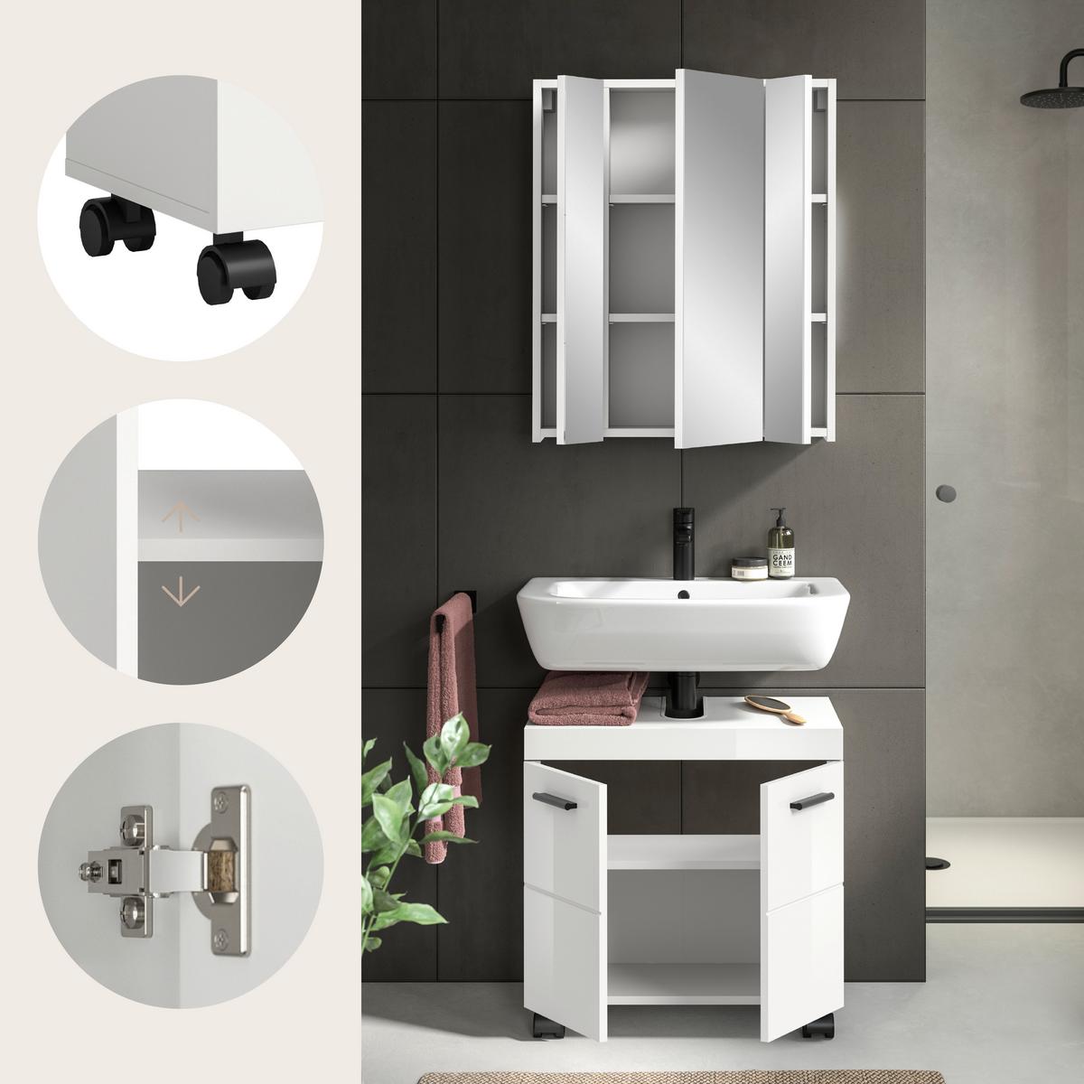 Badezimmer Nova Weiß B: 60cm - Weiß Hochglanz/Schwarz, Trend, Glas/Holzwerkstoff (60cm) - MID.YOU