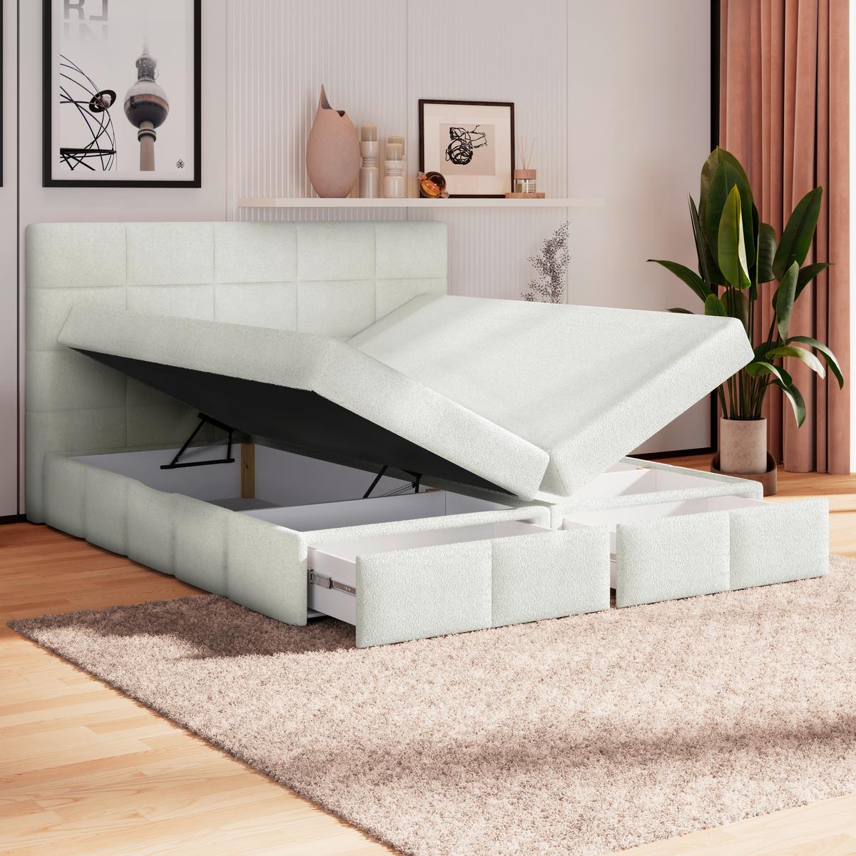 Polsterbett Alba Boucle Weiß, 180x200 Cm - Schwarz/Weiß, Trend, Textil (180/200cm)