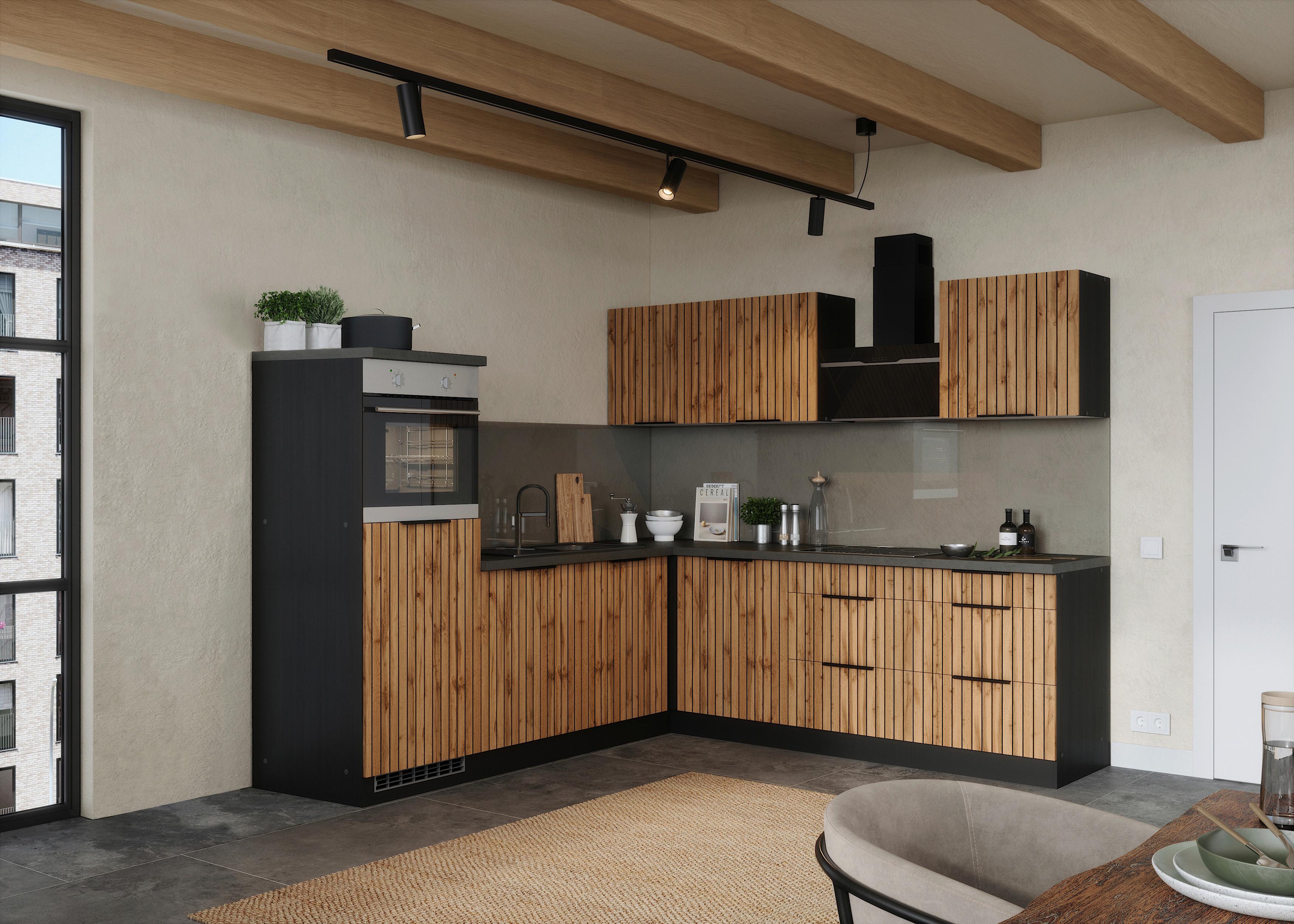 Eckküche Liverpool Graphit/ Eiche Dekor S: 240x240 cm - Schieferfarben/Eiche Wotan, Basics, Holzwerkstoff (240/240cm) - Held