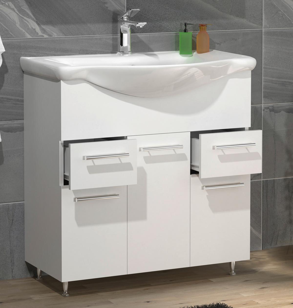 Waschtischkombi Lisalo XL - Silberfarben/Weiß, MODERN, Keramik/Holzwerkstoff (75cm) - MID.YOU