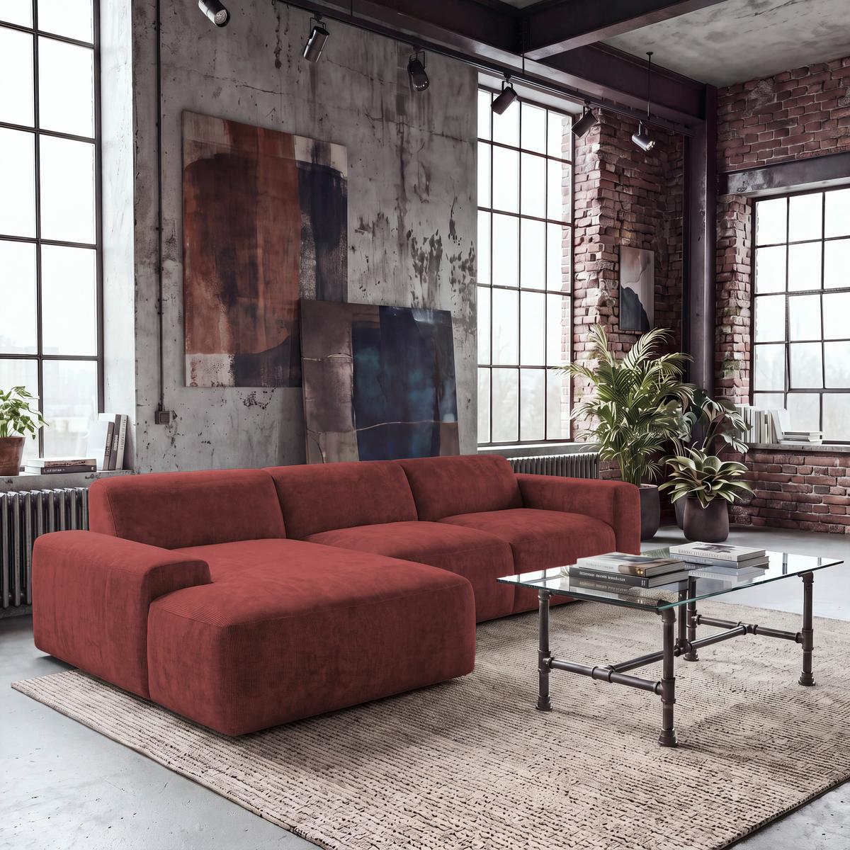 ECKSOFA Hannah Rot 170x343 cm - Rot/Schwarz, Design, Textil (170/343cm) - MID.YOU