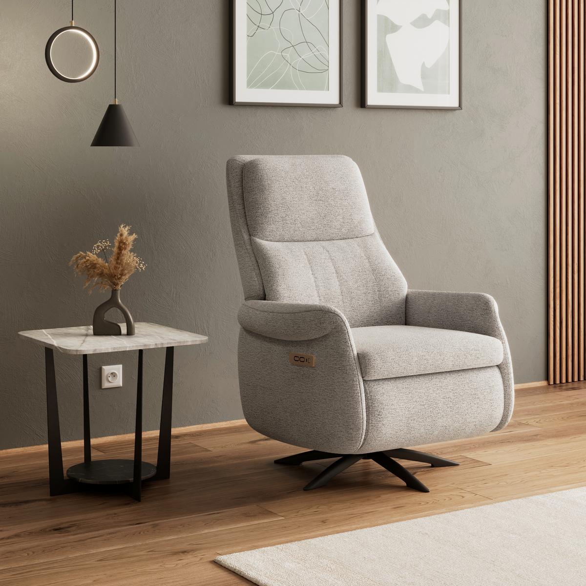 Relaxační křeslo ALICE, světle šedé buklé, max. 140 kg - černá/světle šedá, Moderní, kov/dřevo (76/110/94cm) - Bessagi Home