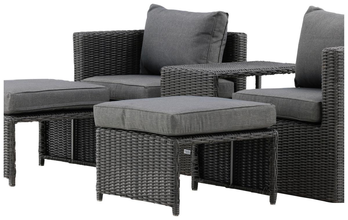 Gartenmöbel Set 5-Tlg. Quad Kunststoffgeflecht mit Kissen - Schwarz/Grau, KONVENTIONELL, Kunststoff/Metall - Gardenson