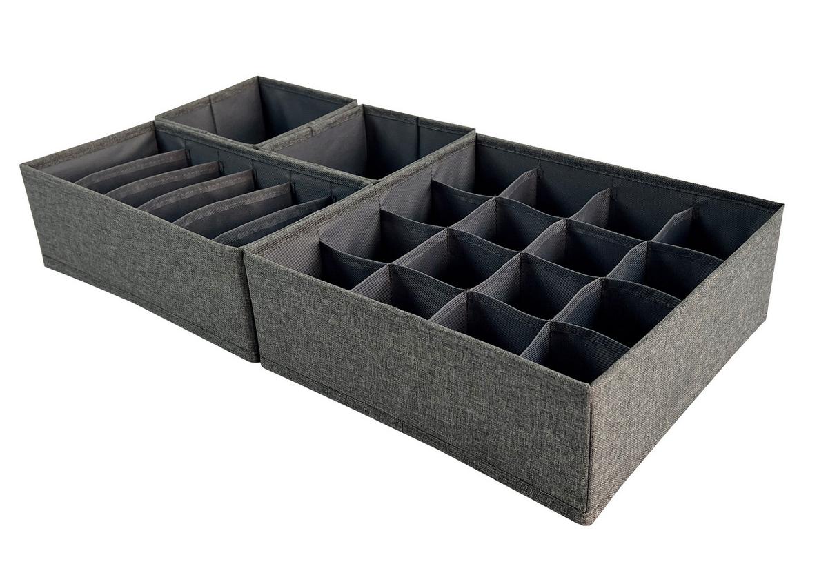 Sada úložných boxů 4 ks - tmavě šedá, Moderní, textil/papír - Mömax