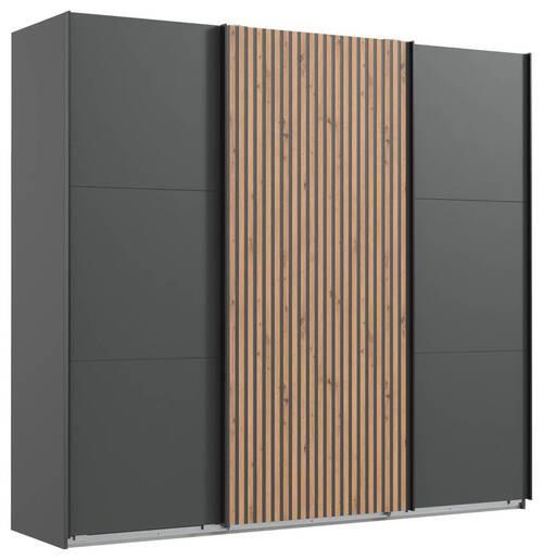Schwebetürenschrank Andorra Eiche/graphitfarben B: 300 Cm - Eichefarben/Graphitfarben, MODERN, Holzwerkstoff (300/216/65cm) - MID.YOU