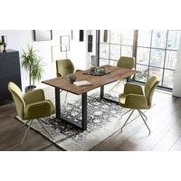 Tischgruppe Grün/Walnussfarben L: 160cm - Silberfarben/Walnussfarben, MODERN, Holz/Textil (160/90/75cm) - Livetastic