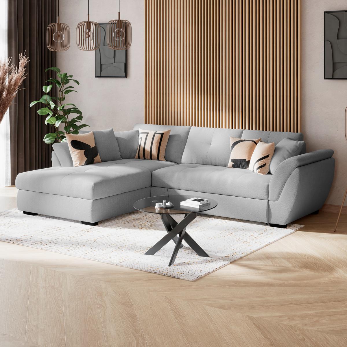 Rohová sedačka BERISSO, ľavá, svetlosivá tk. VINCI - čierna/svetlosivá, Konventionell, textil/plast (187/278cm) - Ondega