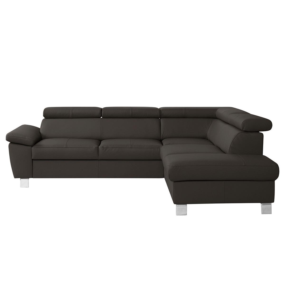 Ecksofa Lugano Teilleder Dunkelbraun 248x208 - Chromfarben/Dunkelbraun, Design, Leder/Textil (248/208cm) - Livetastic