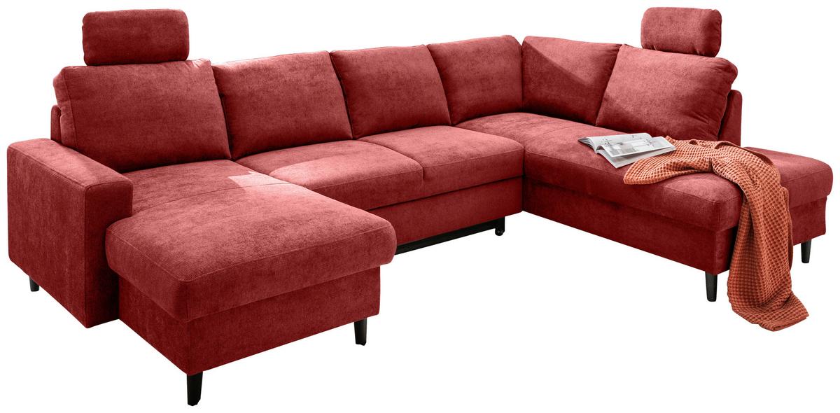 Wohnlandschaft Passione Rot U: 153x305x200 cm - Rot/Schwarz, MODERN, Textil (153/305/200cm) - Livetastic