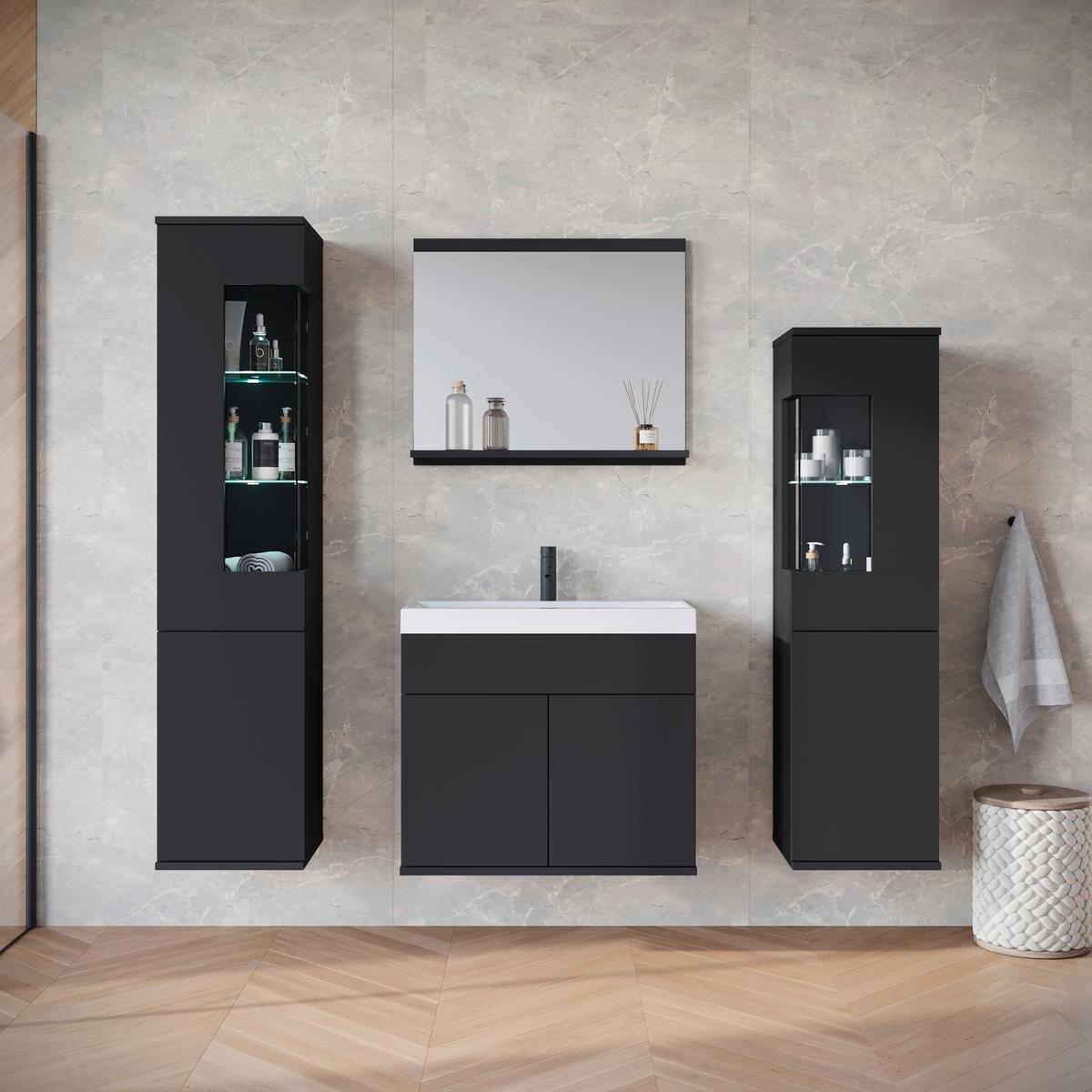 Badezimmer Narobi Schwarz B: 120,4 cm - Schwarz/Weiß, Trend, Glas/Keramik (120,4cm) - P & B